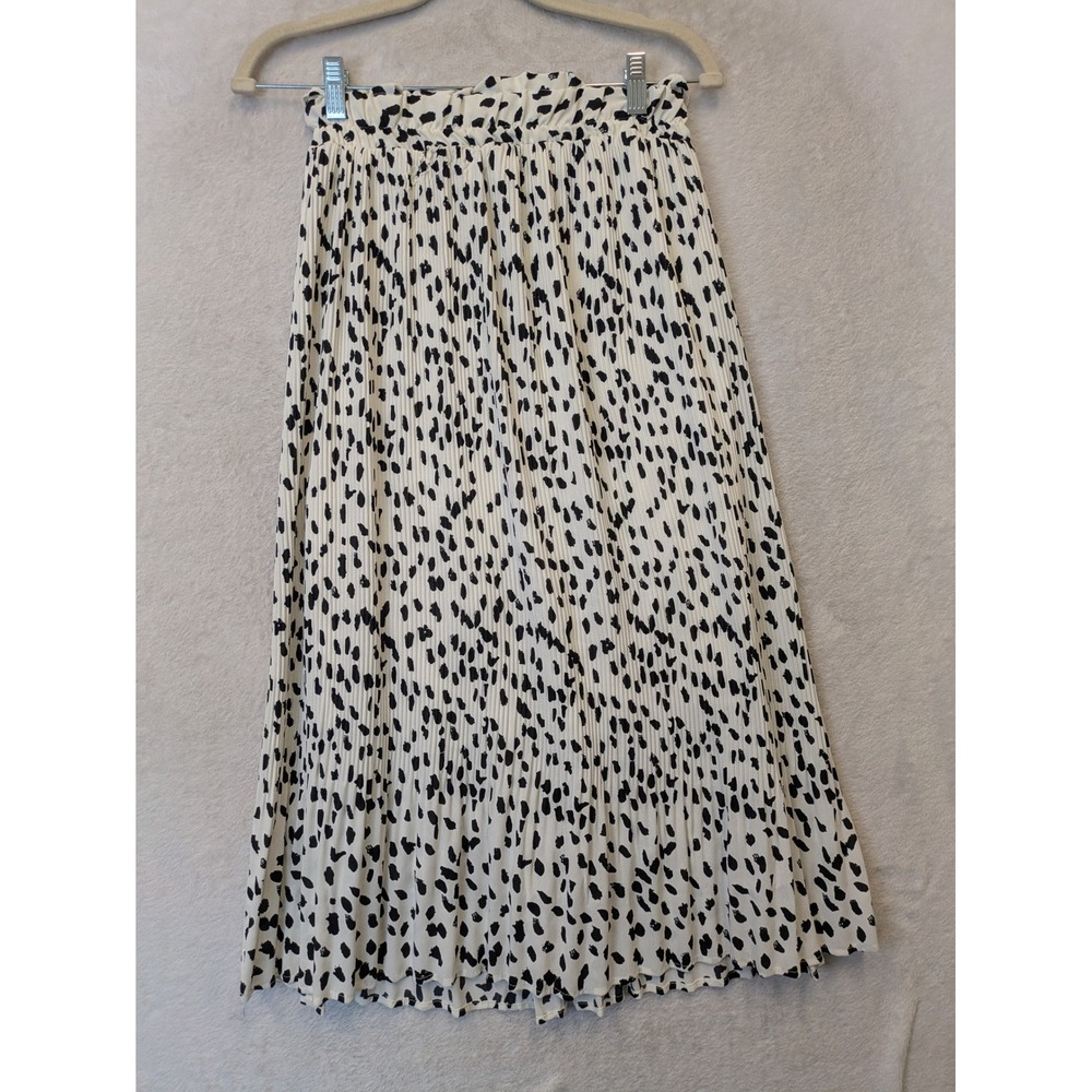 Ces Femme Womens Small Pleated Midi Skirt‎ Black White Spotted Small